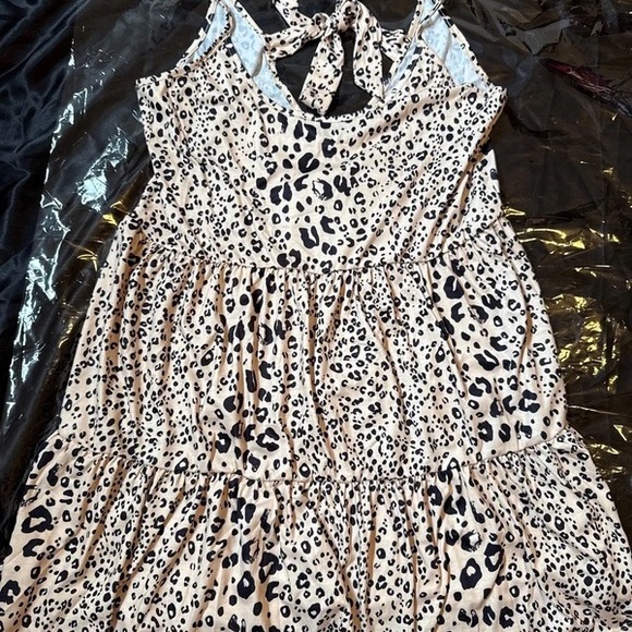 Dresses & Skirts - Sleeveless Tiered Leopard Print Dress - Beige & Black